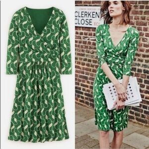 Boden Green and White Dress